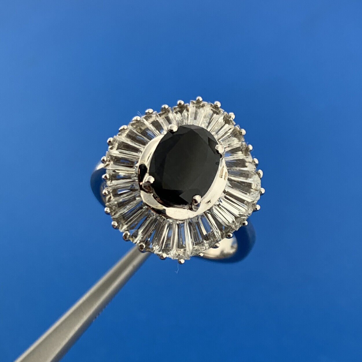 Stunning Designer Sterling Silver 925 Black Spinel White Zircon Cocktail Ring