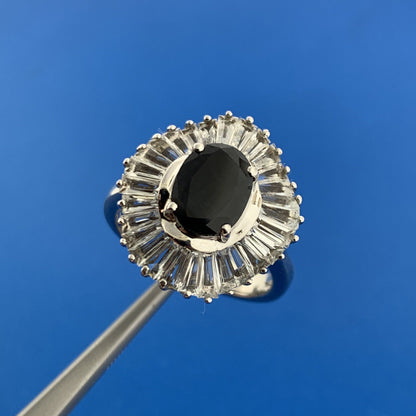 Stunning Designer Sterling Silver 925 Black Spinel White Zircon Cocktail Ring