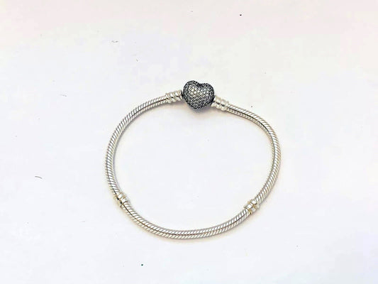 Authentic Pandora 925 Sterling Silver Pave Heart Clasp 590727CZ Charm Bracelet