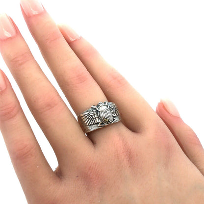 925 Sterling Silver Wings Of Isis Scarab Protection Tapered Cigar Band Ring