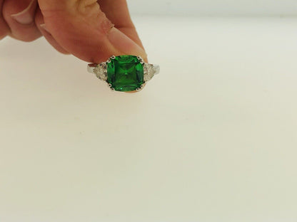 Stunning Designer Sterling Silver Green White Cubic Zirconia CZ Cocktail Ring