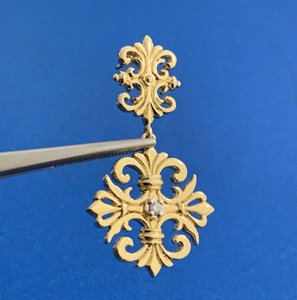 Designer 925 Sterling Silver Vermeil Diamond Scroll Drop Dangle Earrings