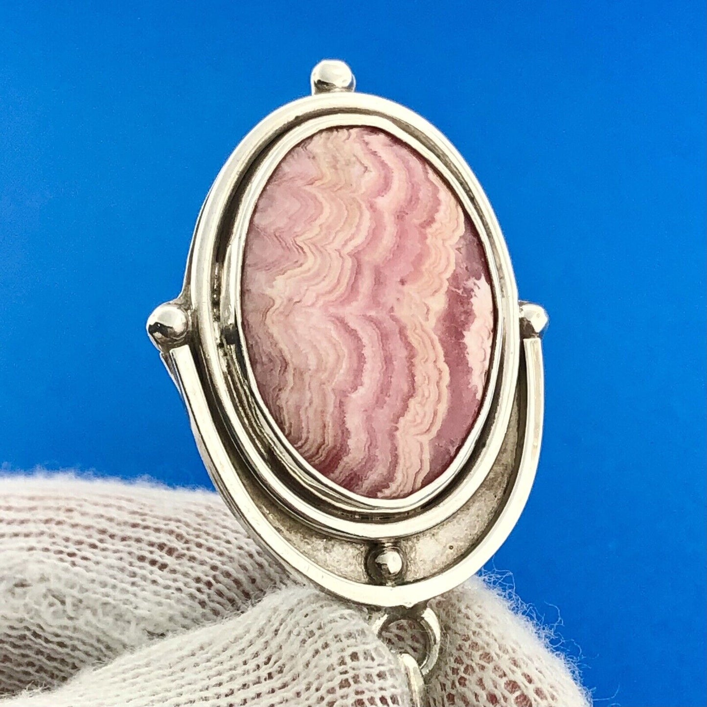 Stunning Sterling Silver 925 Cabochon Pink Jasper Oval Dangle Pendant