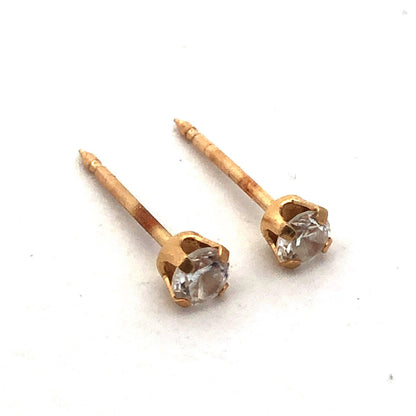 Designer 14K Yellow Gold Round Cubic Zirconia CZ Piercing Stud Earrings