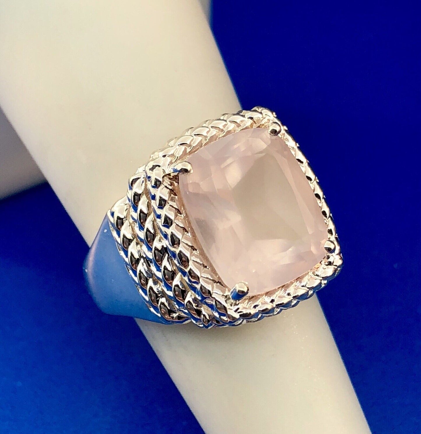 Designer 925 Sterling Silver Rose Quartz Trust Love Harmony Relationship Ring