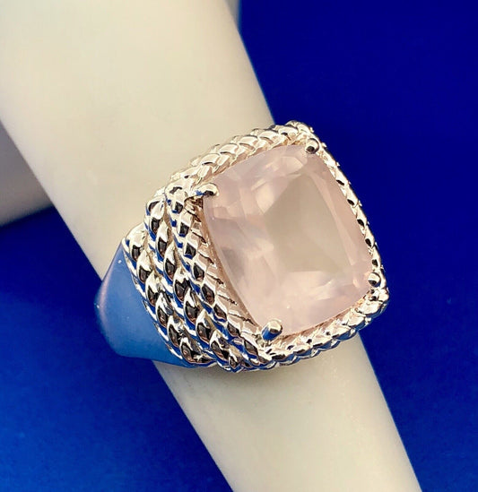 Designer 925 Sterling Silver Rose Quartz Trust Love Harmony Relationship Ring