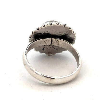 Vintage 925 Sterling Silver Round Cabochon Moonstone Solitaire Ring