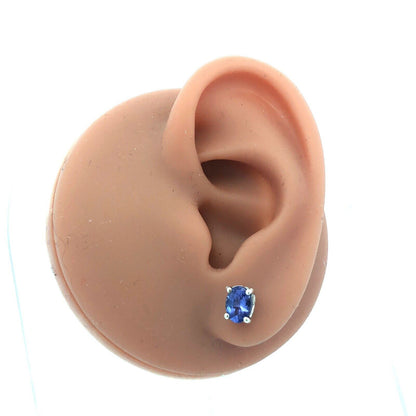 925 Sterling Silver Solitaire Oval Tanzanite Every Day Stud Earrings