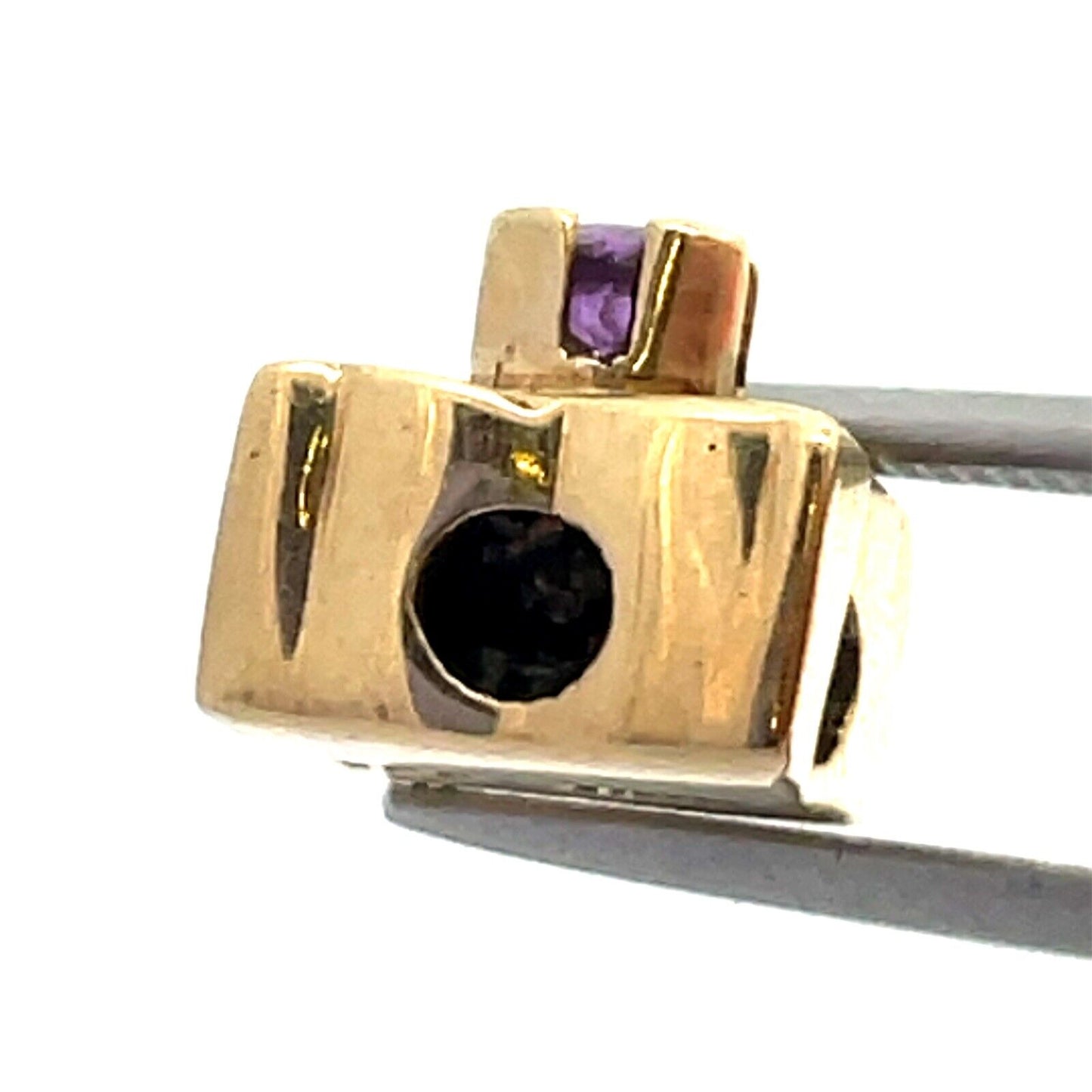 Designer DDH 10K Yellow Gold Round Amethyst Floral Slide Bracelet Charm