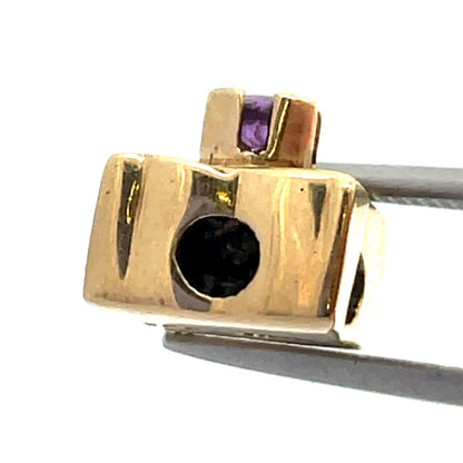Designer DDH 10K Yellow Gold Round Amethyst Floral Slide Bracelet Charm