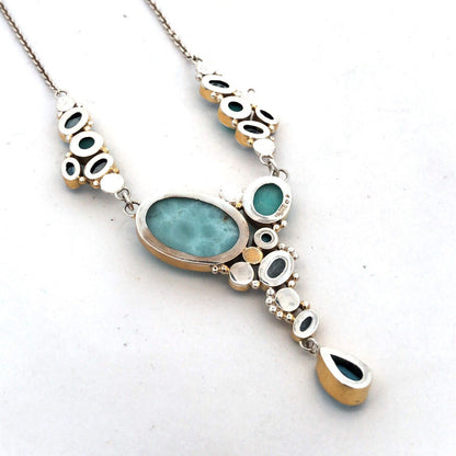 Designer Doug Paulus 925 Sterling Silver Blue Larimar Aquamarine Pearl  Necklace