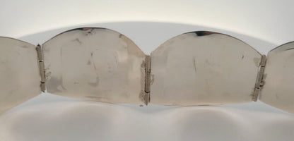 Vintage Mexico Taxco CS Sterling Silver Abalone Inlay Oval Panel Cuff Bracelet