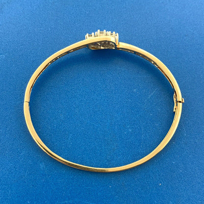 Designer 14K Yellow Gold Diamond Trio Baguette Accented Hinged Cuff Bracelet