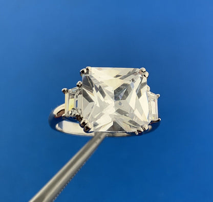 Designer 925 Sterling Silver Princess Cubic Zirconia CZ Accented Engagement Ring