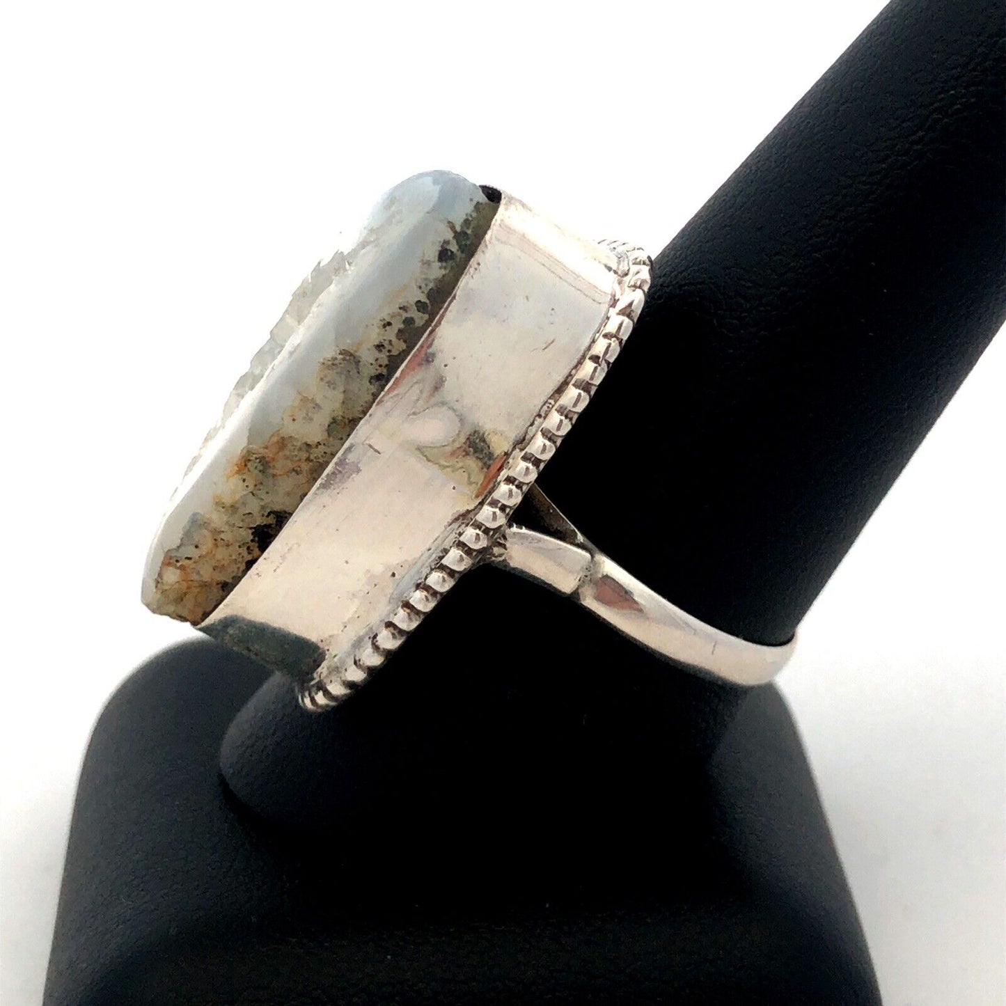 Designer IW India 925 Sterling Silver White Druzy Quartz Statement Ring