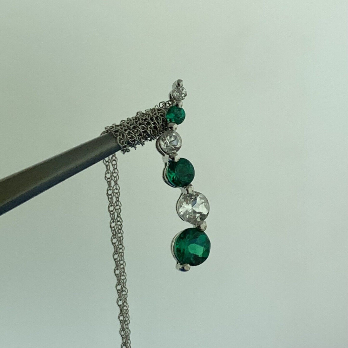 10K White Gold Emerald White Topaz Drop Anniversary Pendant Necklace