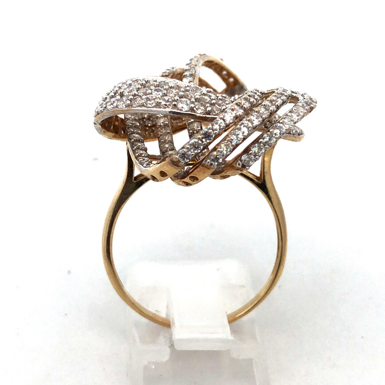 10k Yellow Gold Cubic Zirconia Knot Statement Cocktail Ring