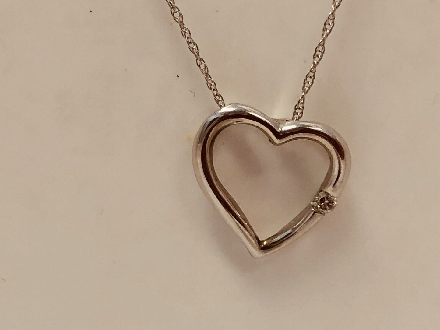 14K White Gold Diamond Heart Sweet Heart Sweet Sixteen Promise Necklace