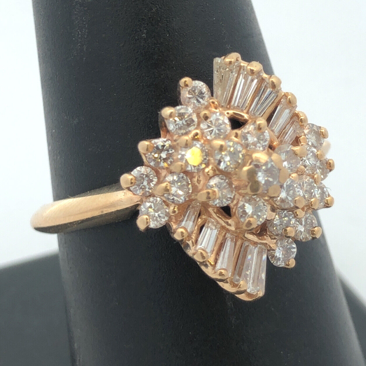 Designer 14K Yellow Gold Diamond Waterfall Cluster Statement Cocktail Ring