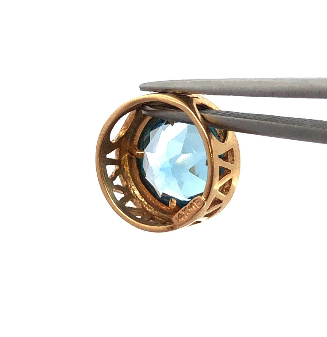 Designer 14K Yellow Gold Blue Topaz Round Drop Pendant