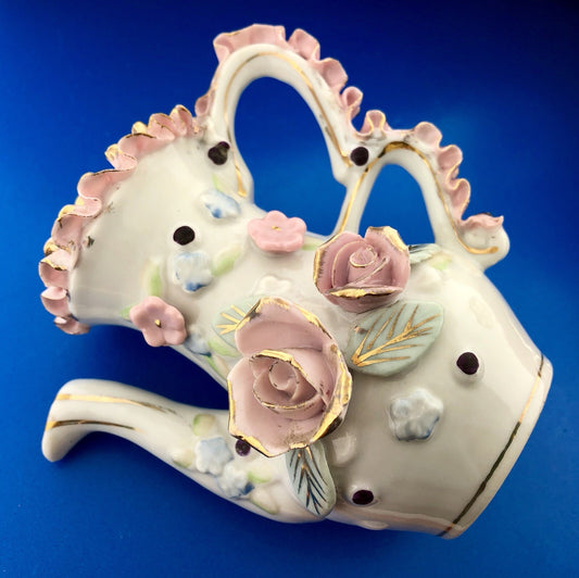 1921-1941 Yoko Boeki Hand Painted Rose Gold Tip Demitasse Cream Pitcher Marked
