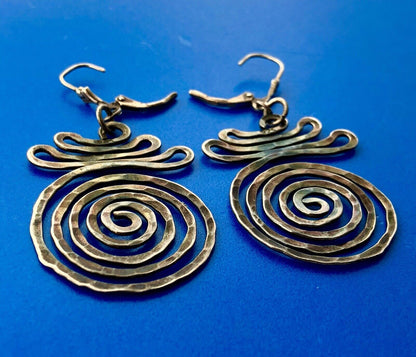 Retro Modernist Sterling Silver 925 Free Form Crop Circle Drop Dangle Earrings