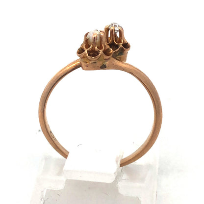 Vintage 10K Yellow Gold Diamond Pearl Bypass Sweetheart Promise Ring Size 3.4