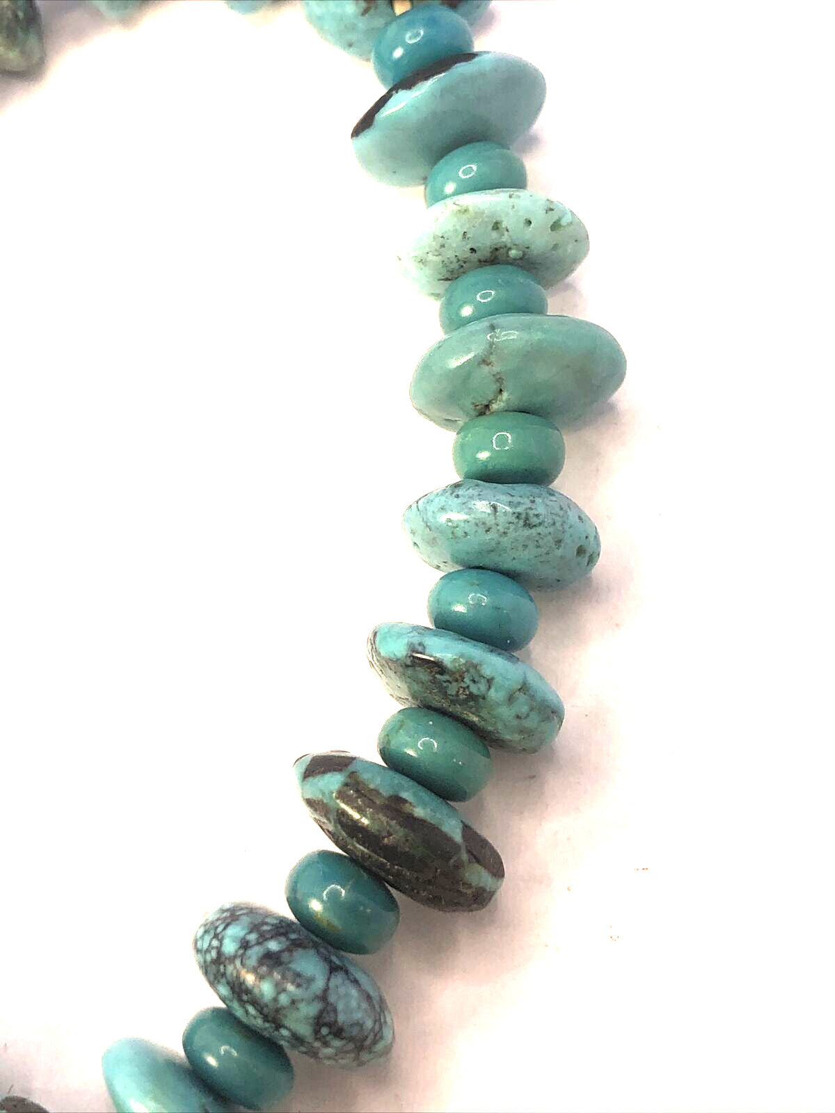 Estate Flat Round Beaded Natural Turquoise Elastic Cord Bracelet