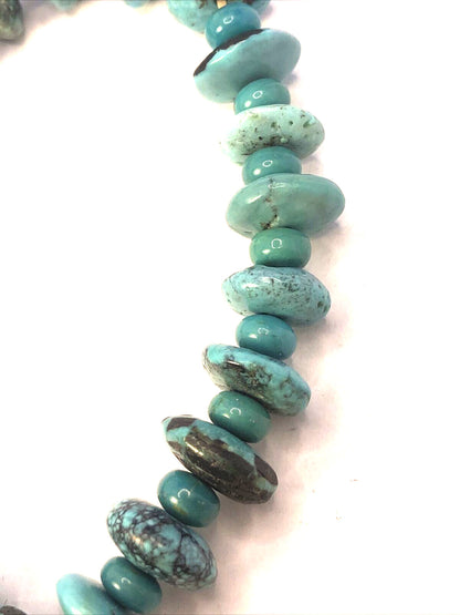 Estate Flat Round Beaded Natural Turquoise Elastic Cord Bracelet