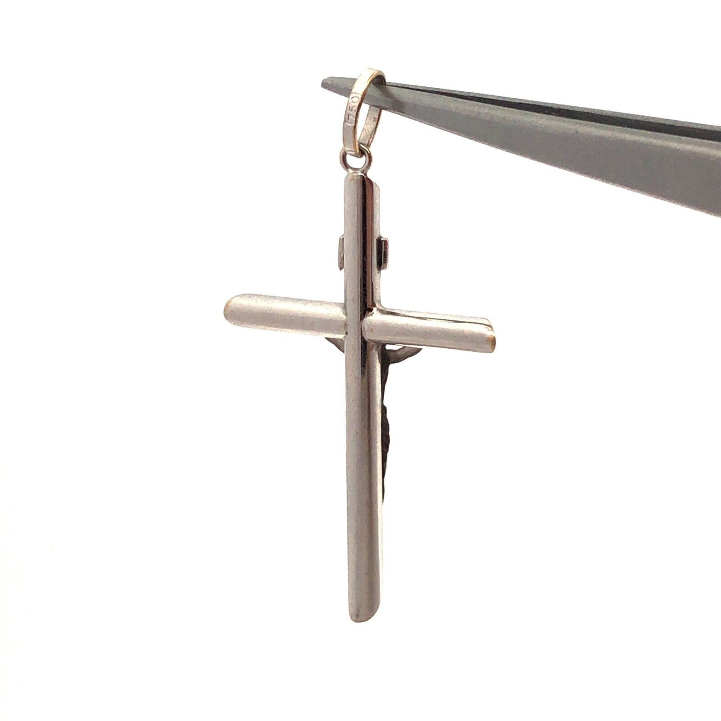 18K White Gold Polished Jesus Crucifix Religious Statement Cross Pendant