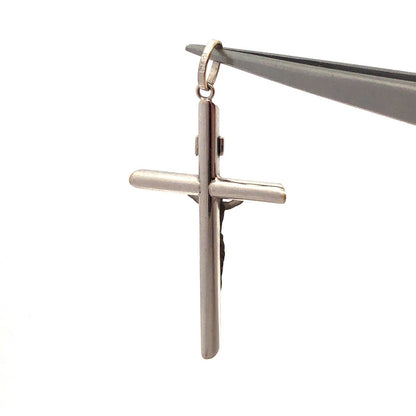 18K White Gold Polished Jesus Crucifix Religious Statement Cross Pendant