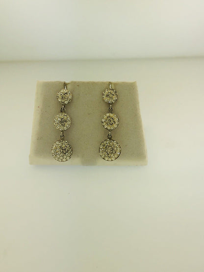 Retro Sterling Silver Cubic Zirconia Triple Drop Wedding Bridal Earrings