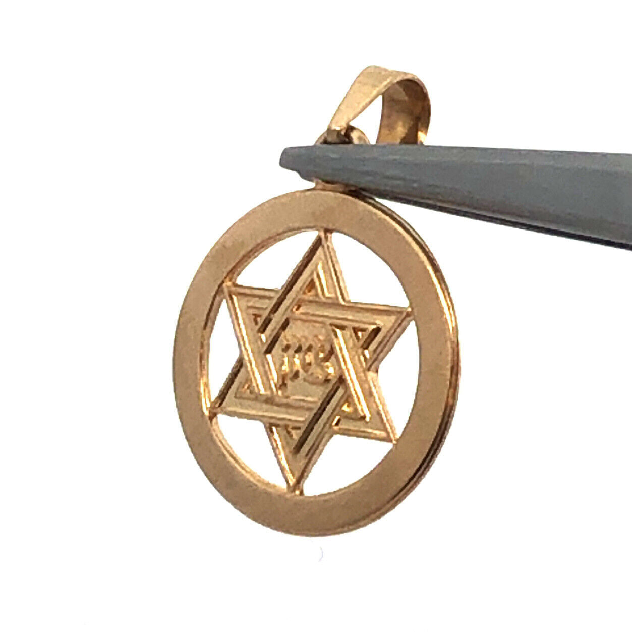 Designer 14K Yellow Gold Cutout 6-Point Star of David Hebrew Round Pendant