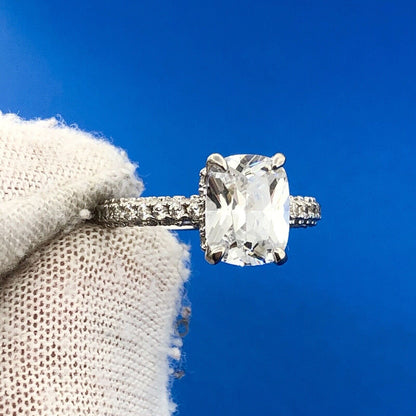 Radiant 925 Sterling Silver Cubic Zirconia CZ Solitaire W/Accent Engagement Ring