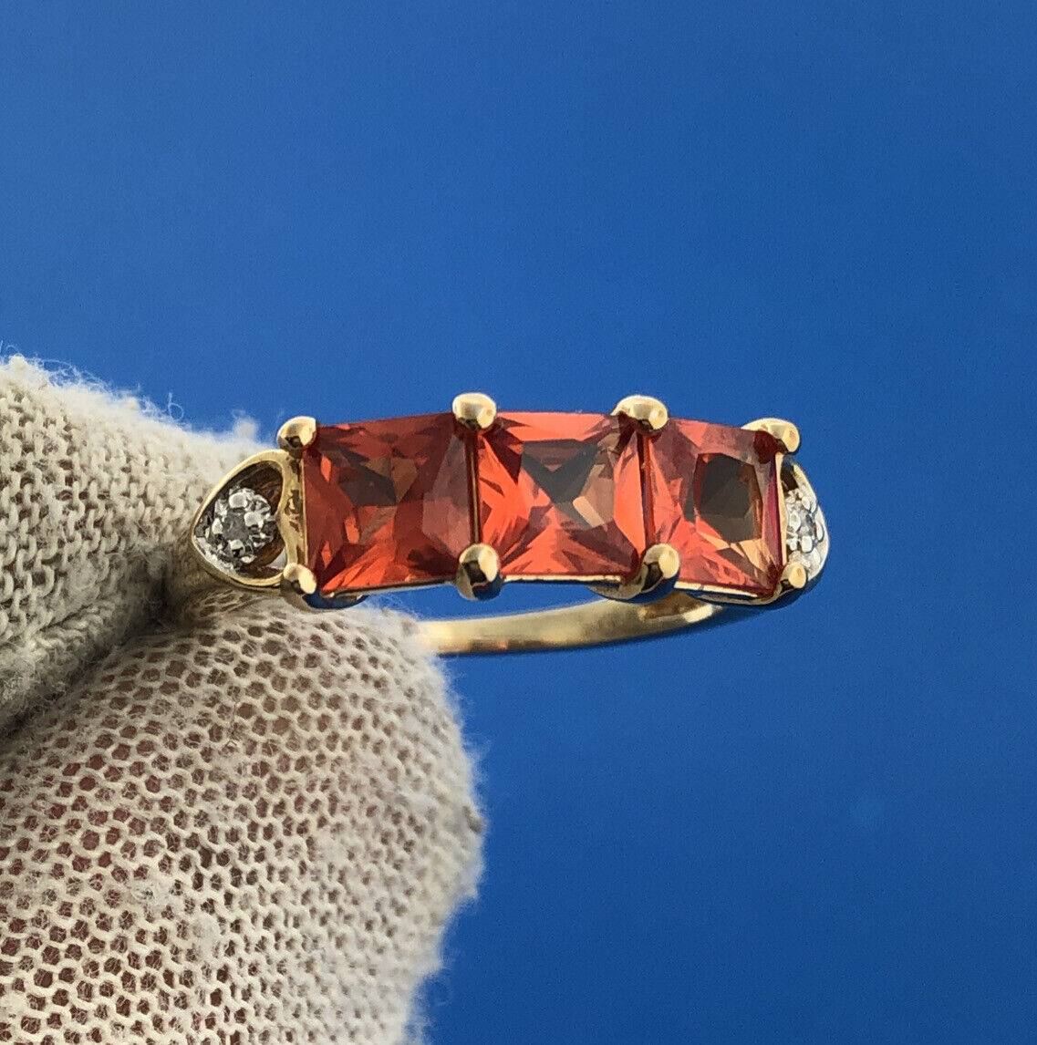 Designer Canada Sterling Silver 925 Princess Trio Citrine Diamond Accent Ring