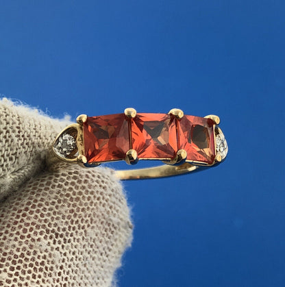 Designer Canada Sterling Silver 925 Princess Trio Citrine Diamond Accent Ring