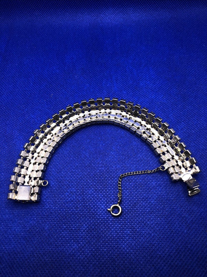 Vintage Weiss Runway Couture Rhinestone Silver Tone Statement Bracelet