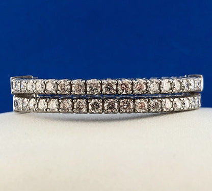 14K White Gold 2ctw Natural Round Diamond Inside Outside Hoop Earrings