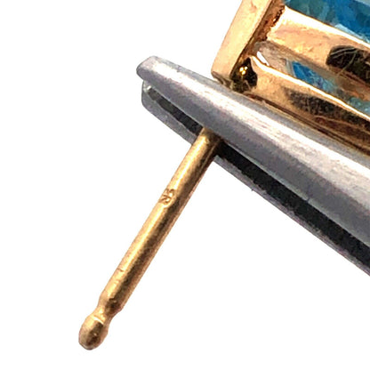 14K Yellow Gold Trillion Blue Topaz Trillion December Anniversary Stud Earrings