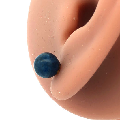 Designer 14K Yellow Gold Lapis Lazuli Bead Ball Solitaire Stud Earrings