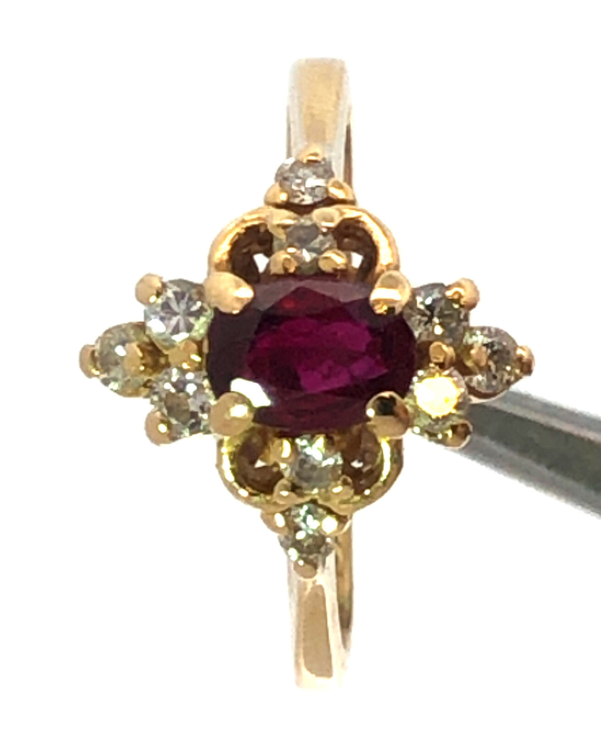 Designer 18K Yellow Gold Ruby Diamond July Anniversary Birthday Ring