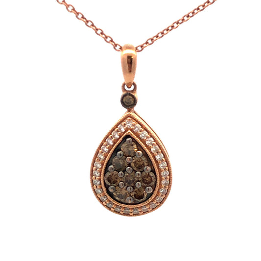 LeVian 14K Rose Gold Mocha Vanilla Diamond Teardrop Pendant Necklace