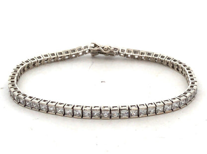 Designer 925 Sterling Silver Square Cubic Zirconia CZ Tennis Bracelet