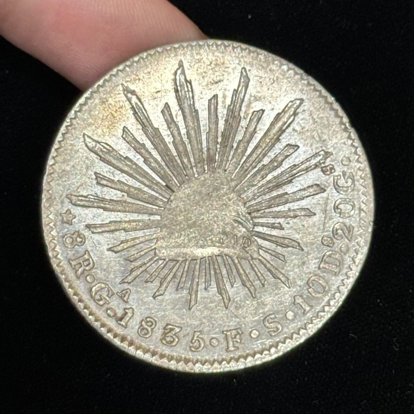 1835 Ga Guadalajara Mexico 8 Reales .903 Silver F.S. Cap & Rays Libertad Coin