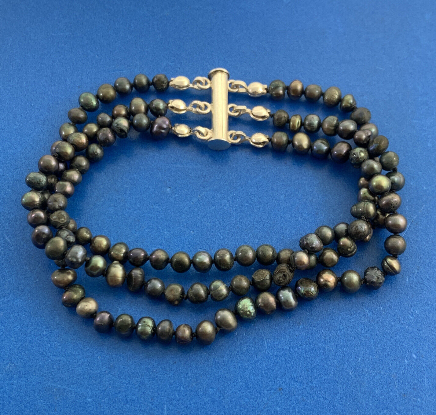 Designer USA Black Pearl Beaded Knotted 3-Strand 950 Silver Bracelet