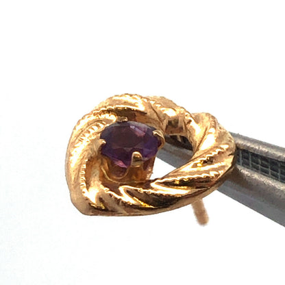 Gorgeous 14k Yellow Gold Amethyst Open Heart Stud Earrings w/ Friction Backs
