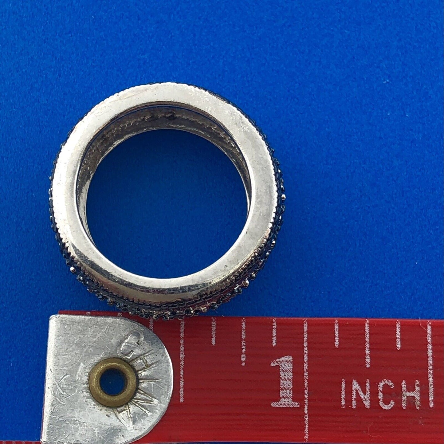 Designer 925 Sterling Silver Black Diamond Illusion Cutout Cigar Band Ring