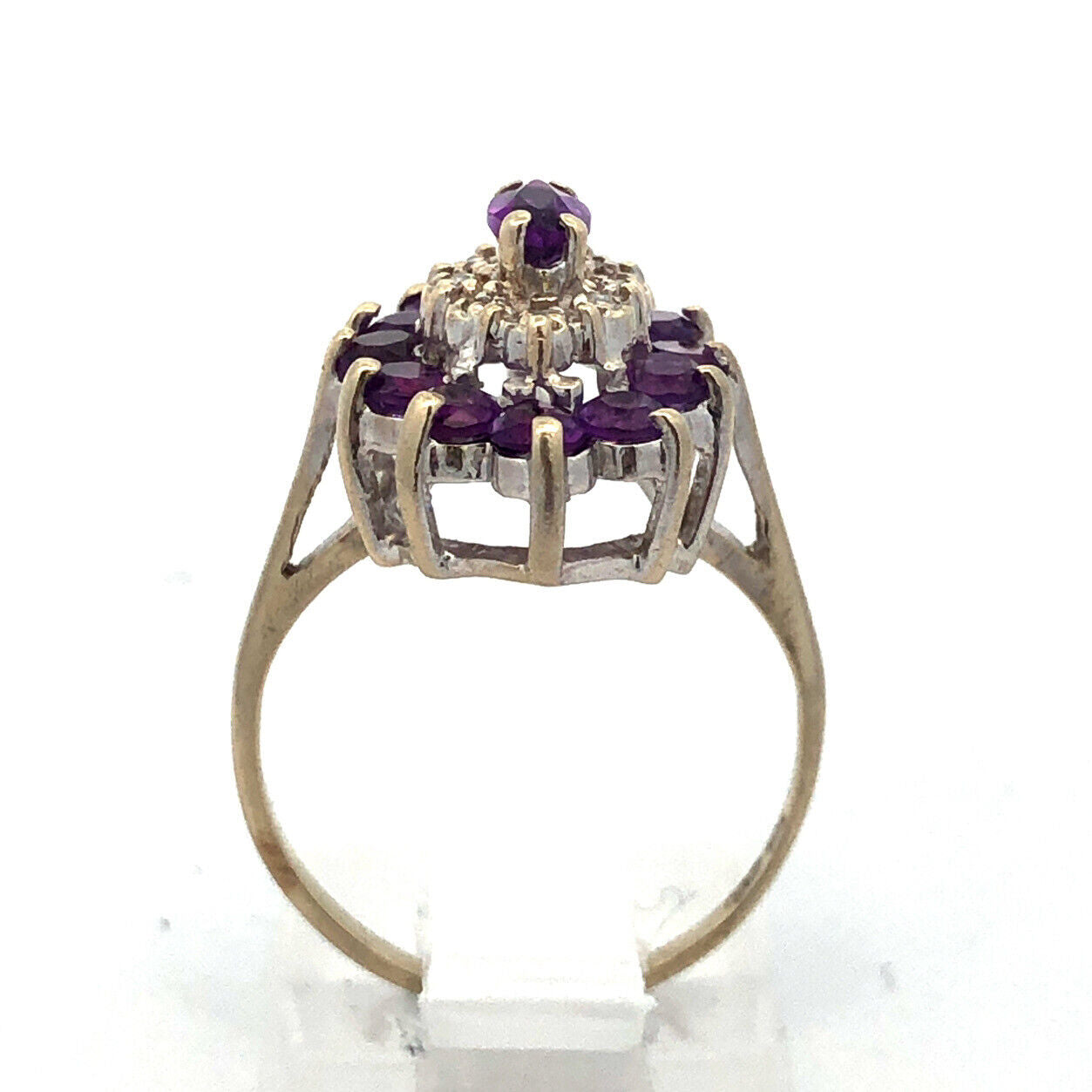 Estate 10K White Gold Amethyst Diamond Accented Statement Cocktail Ring