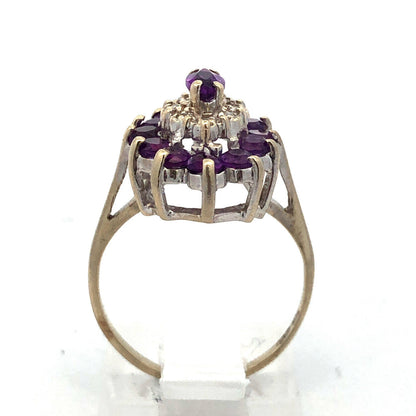 Estate 10K White Gold Amethyst Diamond Accented Statement Cocktail Ring