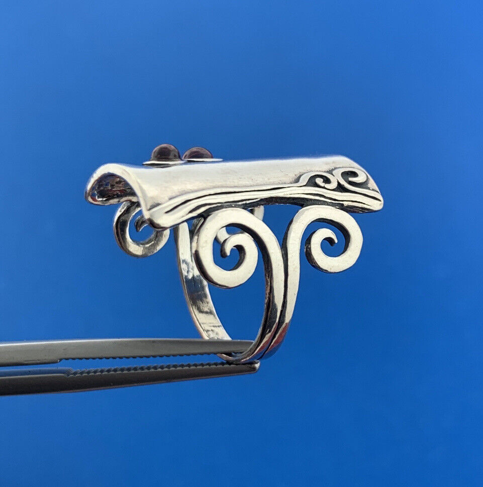 Designer AS Israel Sterling Silver 925 Cabochon Garnet Finger Ring Size 6.25